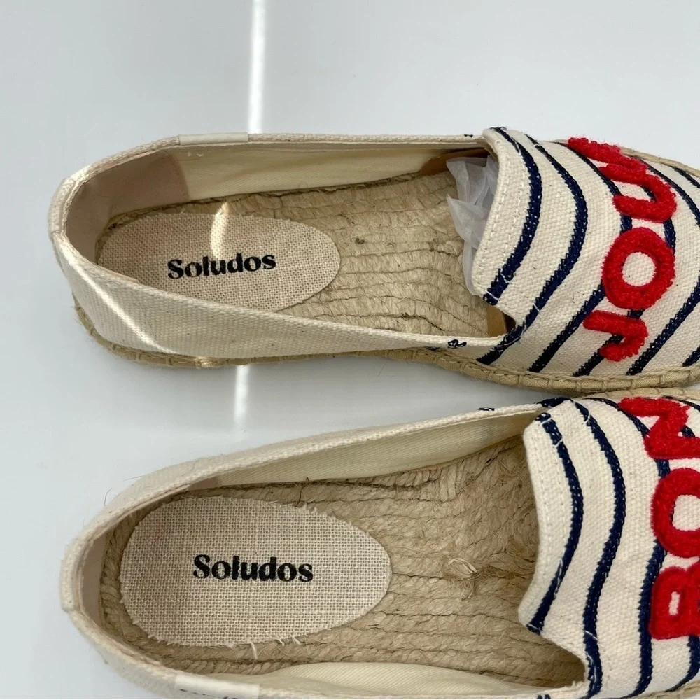 NEW SOLUDOS Bonjour Natural Navy Stripe Espadrilles Size 6